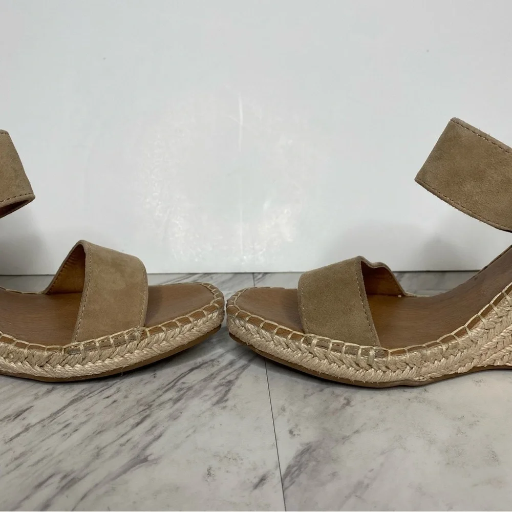 Steve Madden Uri Tan Suede Espadrille Square Toe Wedge Sandal 9 1/2